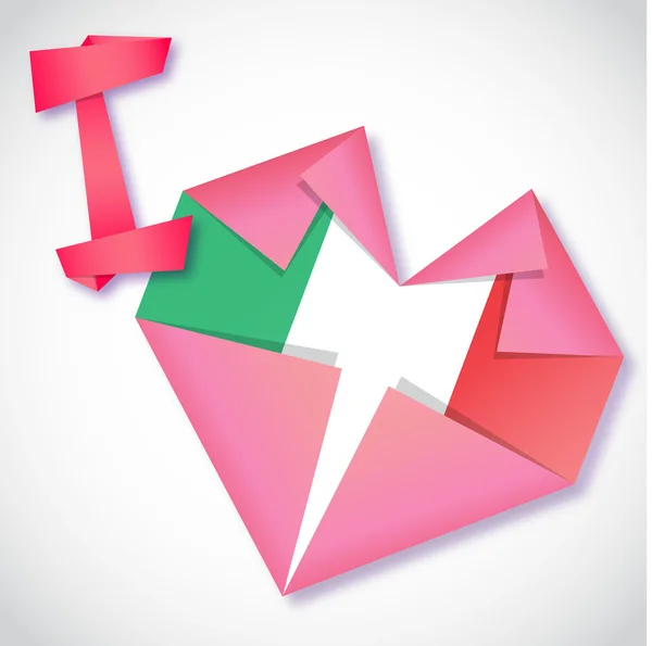 Origami paper I love Italy heart card — Stock Vector