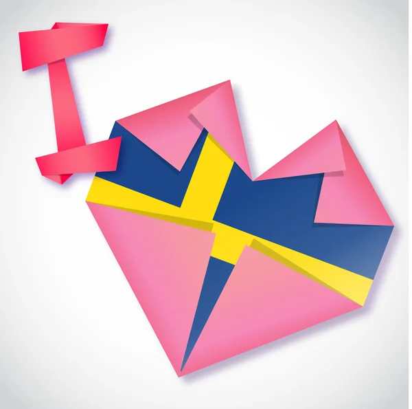 Papel en origami I love Sweden heart card — Vector de stock