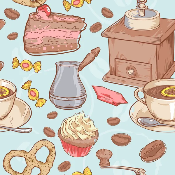 甜咖啡和糖果无缝模式 — 图库矢量图片