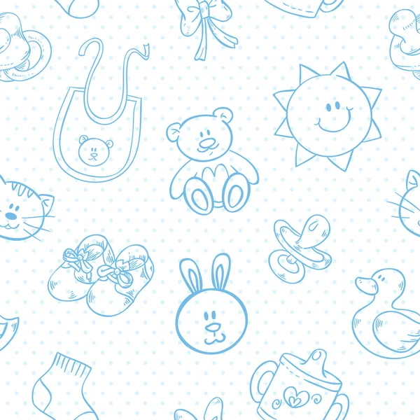 Juguetes de bebé lindo conjunto de dibujos animados patrón sin costura — Vector de stock