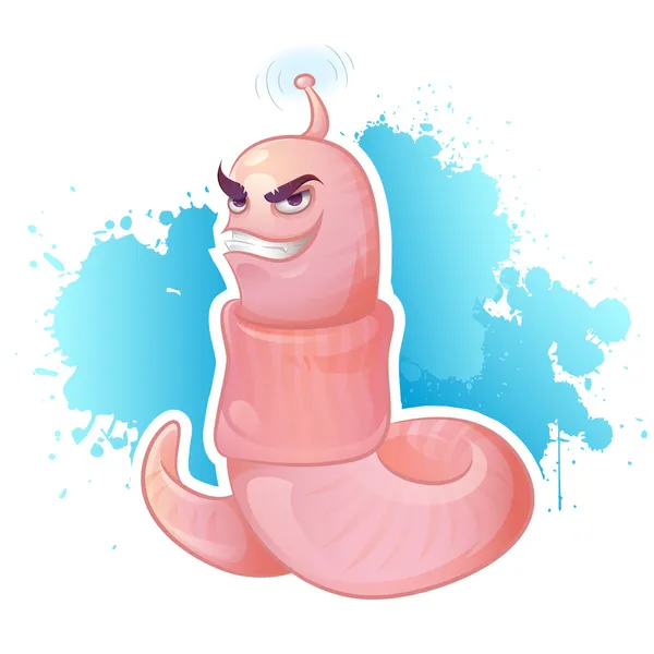 Mascote de verme de desenho animado mal com sorriso astuto — Fotografia de Stock