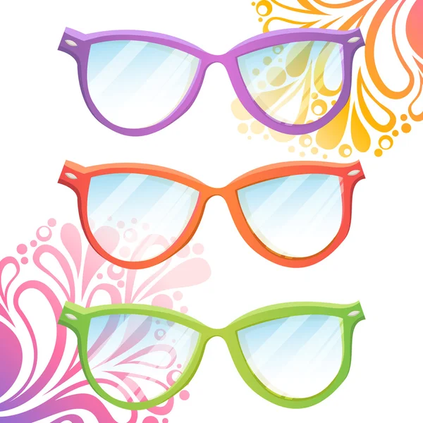 Set of trendy hipster transparent glasses of various colors — Stock Vector