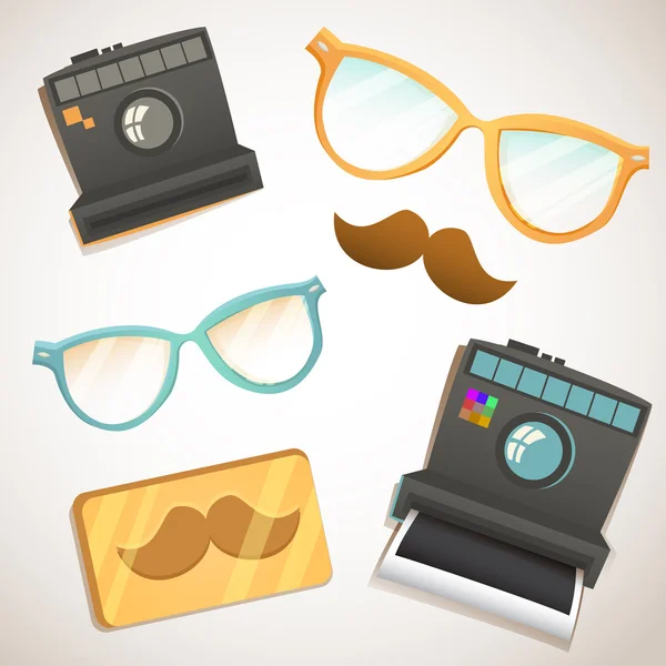 Hipster Trendartikel Vintage Kollektion mit Brille, Schnurrbart, Kamera — Stockvektor