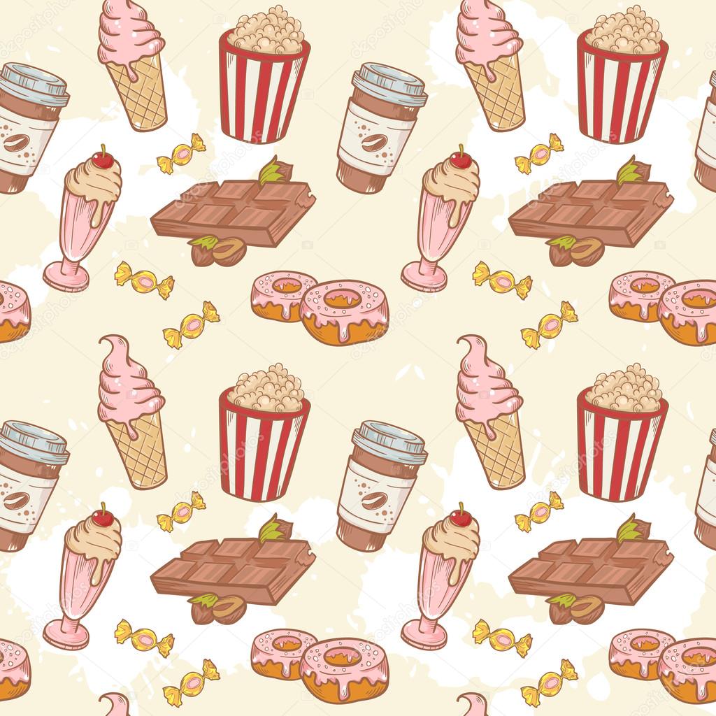 Fastfood sweets delicious hand drawn vector seamless pattern