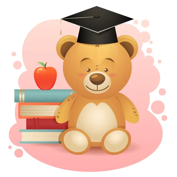 Back to school cute teddy bear toy illustration — Stock Vector