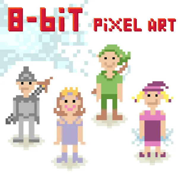 Conjunto de personagens de pixel bonito de 8 bits de pessoas de fantasia — Vetor de Stock