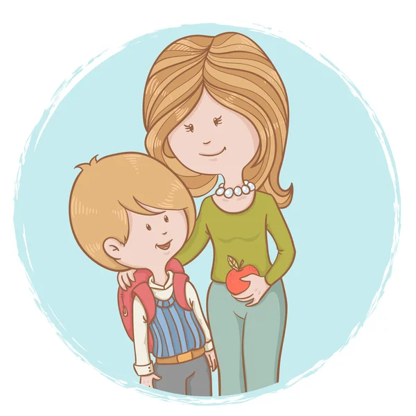 Anne ve çocuk öğrenci izole karakter — Stok Vektör