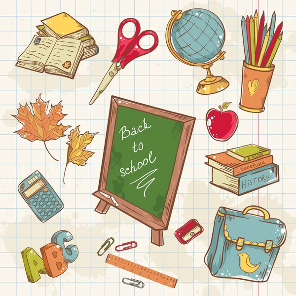 Back to school collection with various study items — Stock Vector