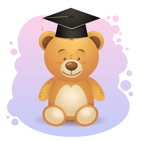 Volver a la escuela lindo osito de peluche en sombrero de graduación — Vector de stock