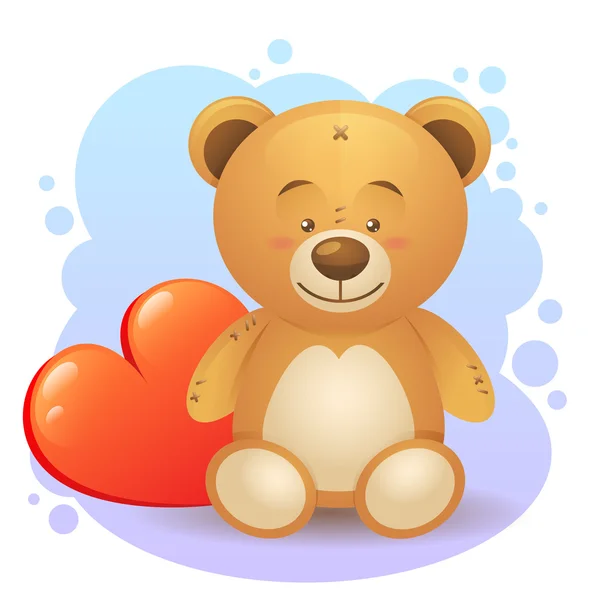 Lindo oso de peluche con amoroso regalo de corazón aislado — Stockvector