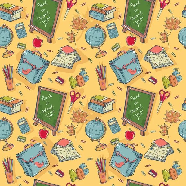 Back to school seamless pattern with various study items — Stock Vector