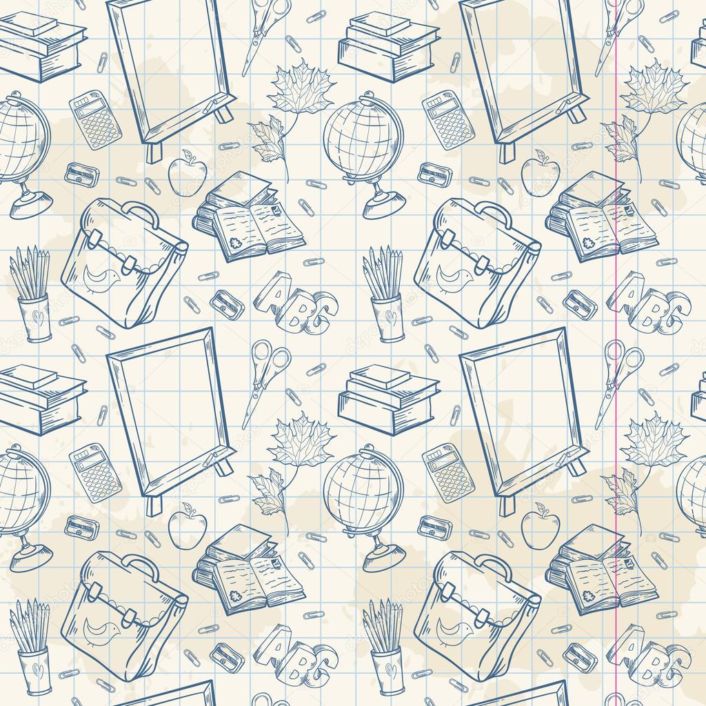 Back to school seamless pattern with various study items