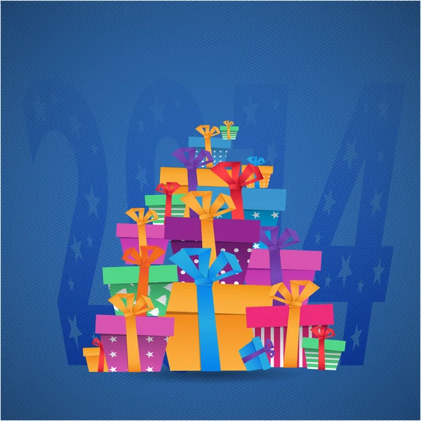 Nouvelle année boîtes-cadeaux carte de célébration — Image vectorielle