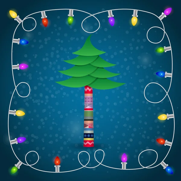 Christmas tree with colorful garland — Stock Vector