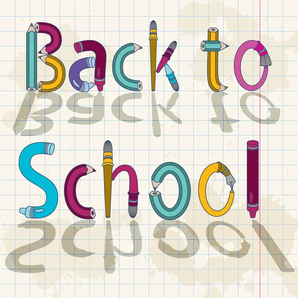 Back to school text with letters made of pencils and brushes — Stock Vector