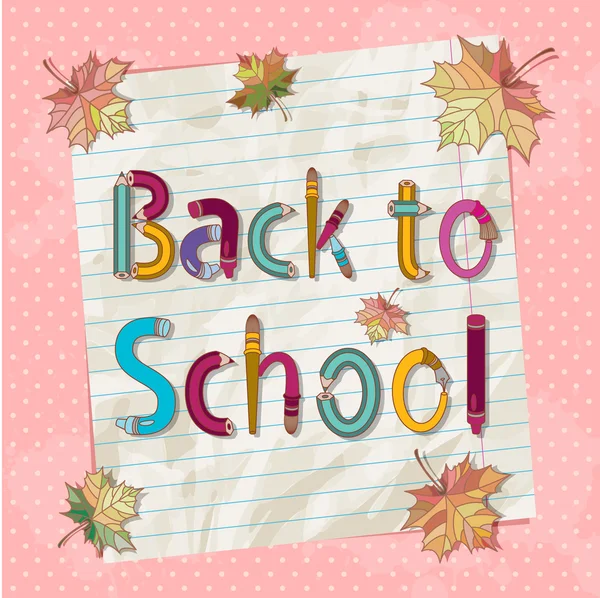 Back to school text with letters made of pencils and brushes — Stock Vector