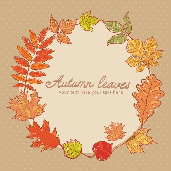 Autumn leaves colorful greeting card — Stock Vector