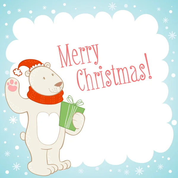 Branco urso polar cartão de saudação de Natal —  Vetores de Stock