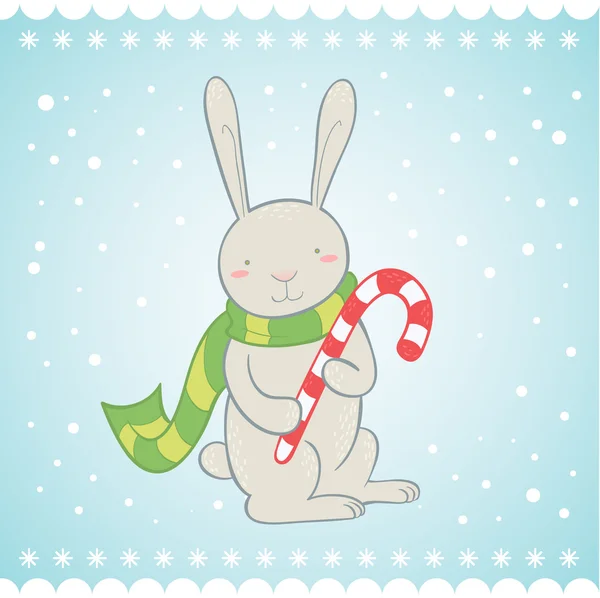 Χαριτωμένο λαγουδάκι Χριστούγεννα ευχετήριας κάρτας — Διανυσματικό Αρχείο
