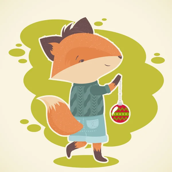 Cute cartoon fox viering kaart — Stockvector