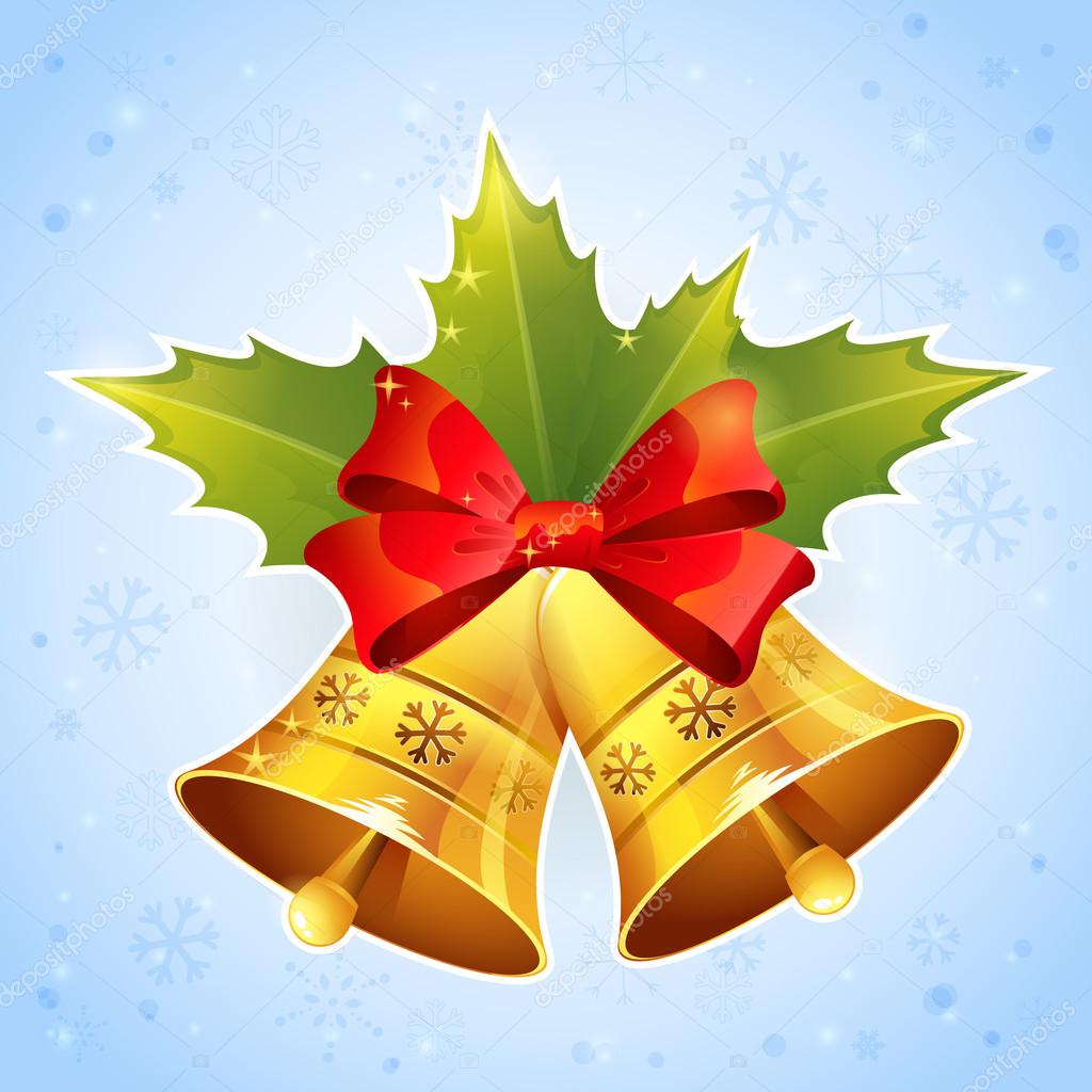 Christmas golden bells with holly leaves and festive red bow Stock Vector Image by ©Yuzach #34703329