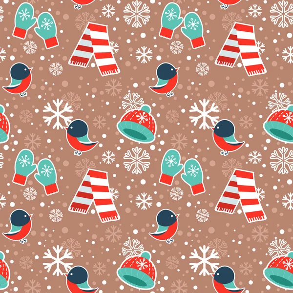 Cute winter seamless pattern on snowflakes background — Stock Vector