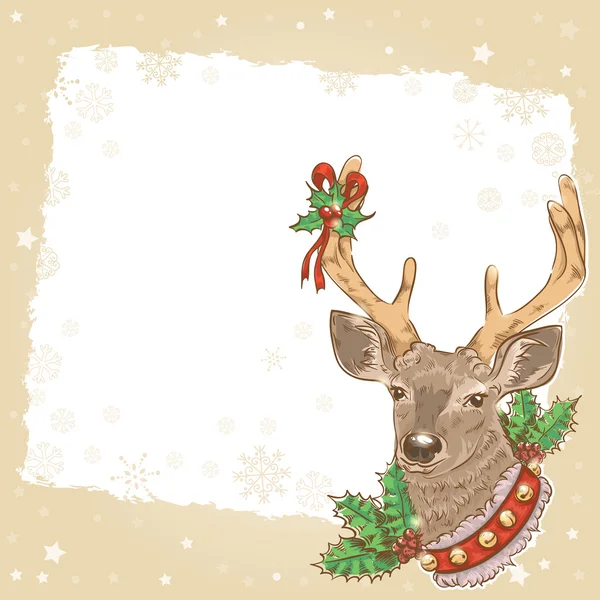 Christmas vintage postcard with deer — Stock Vector