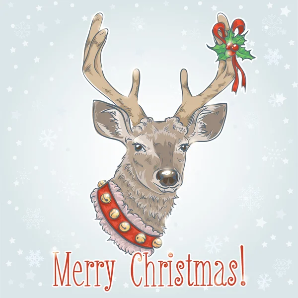 Christmas vintage postcard with deer — Stock Vector