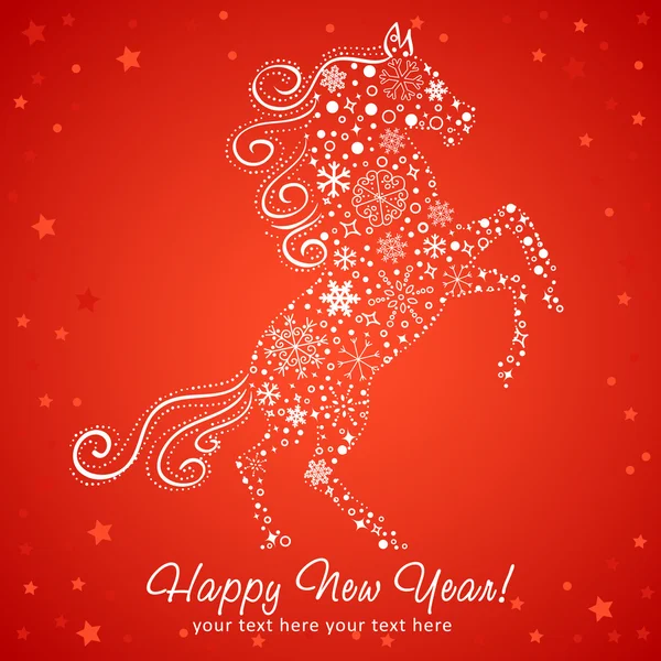 New Year card of Horse made of snowflakes — Stock Vector