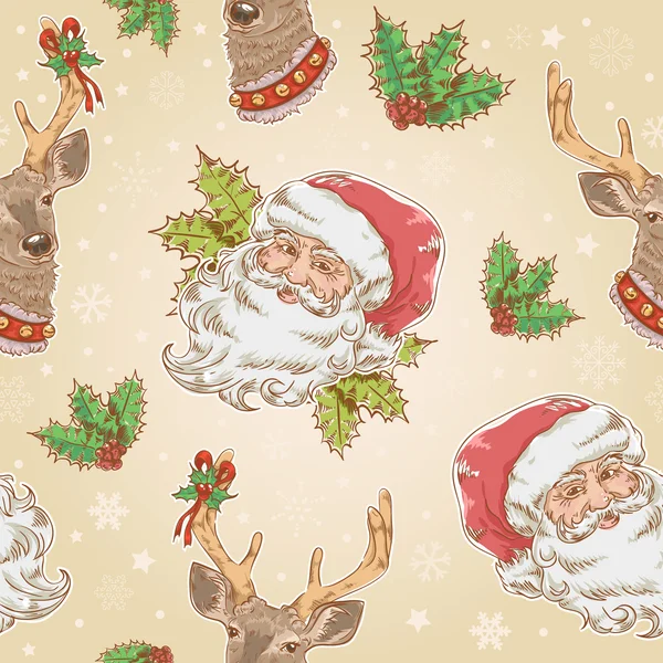 Christmas Santa Claus and Deer characters seamless pattern — Stock Vector