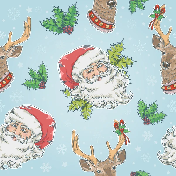 Christmas Santa Claus and Deer characters seamless pattern — Stock Vector