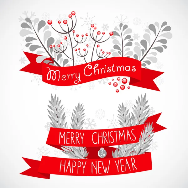 Weihnachtsgruß-Banner mit dekorativen Winterelementen — Stockvektor