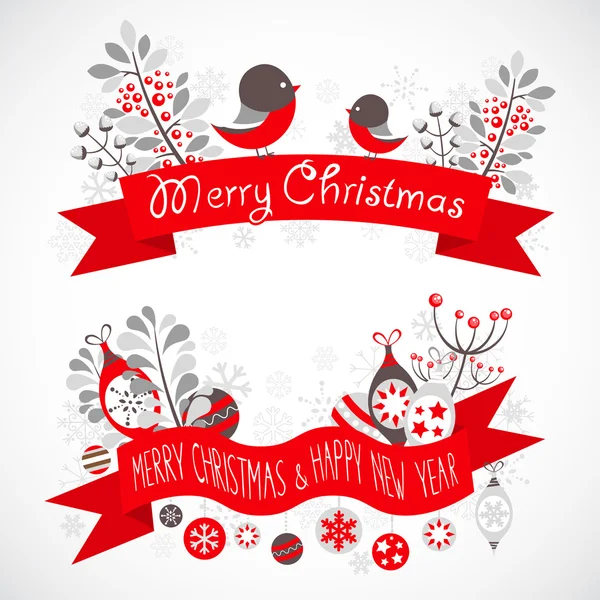 Bannières de voeux de Noël avec éléments décoratifs d'hiver — Image vectorielle