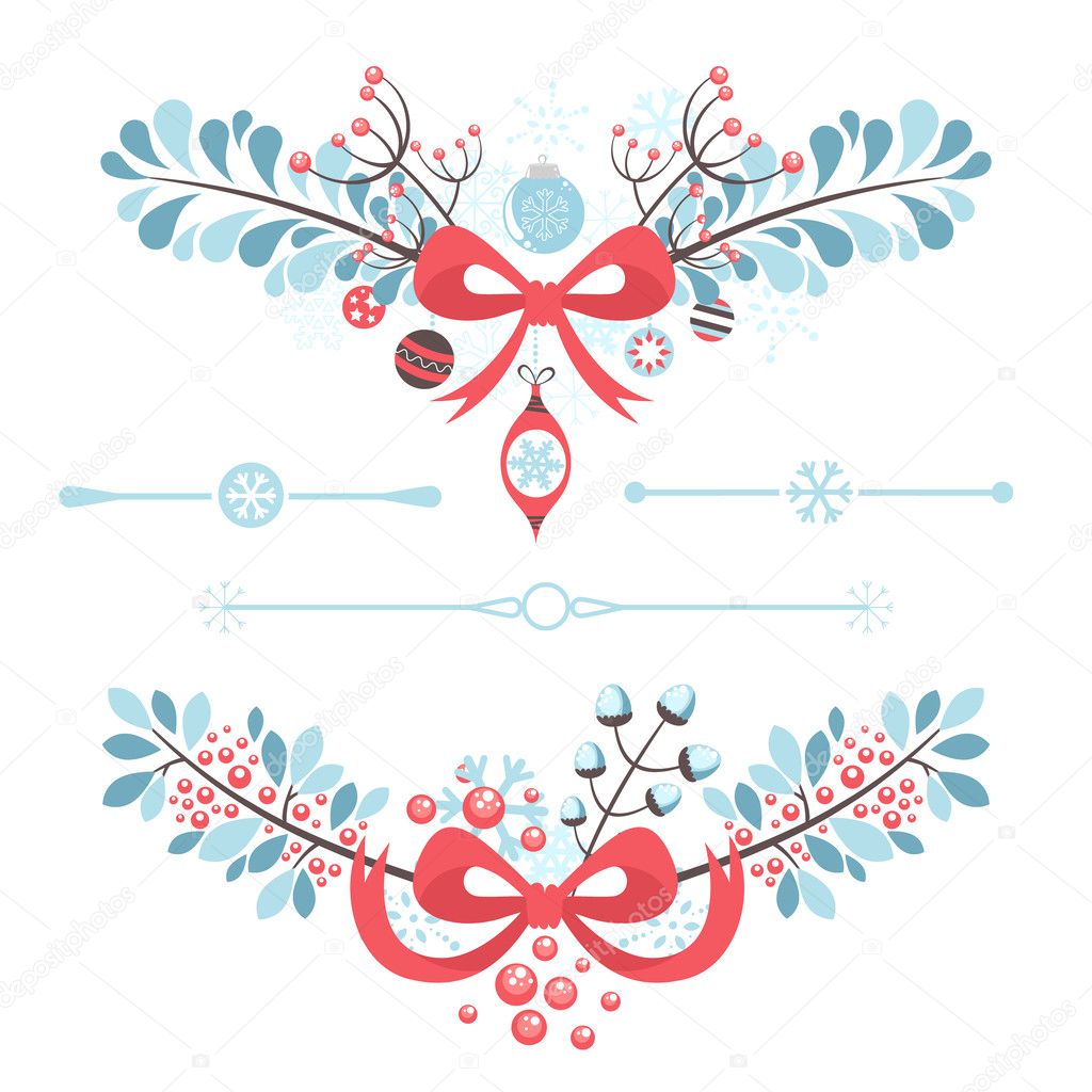 Set of Christmas and New Year decorative elements