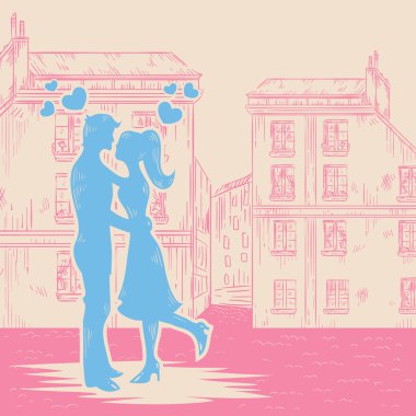 mutlu çift aşk retro kartpostal romantik Sevgililer