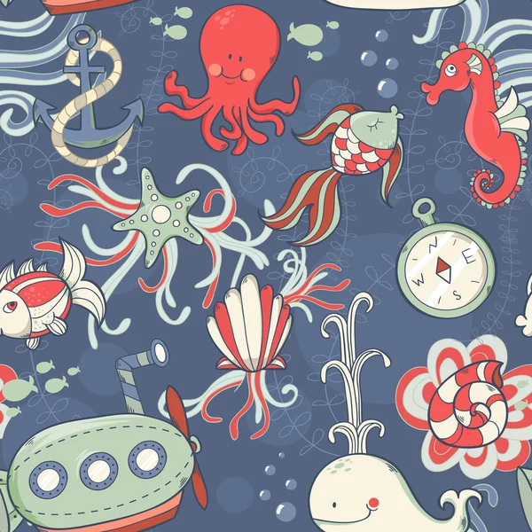 Underwater creatures seamless pattern — Stock Vector