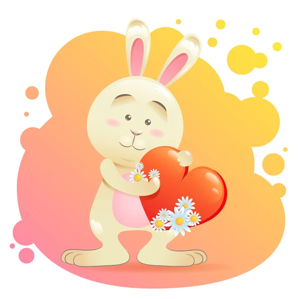 Bunny pet isolated holding heart — Stock Vector