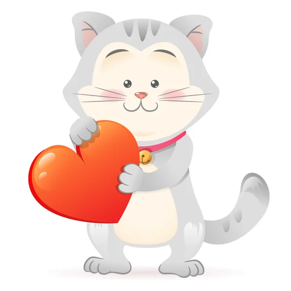 Cat pet isolated holding heart — Stock Vector