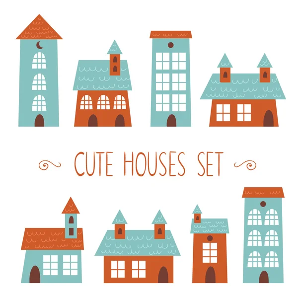 Set of cute houses hand drawn style — Stock Vector