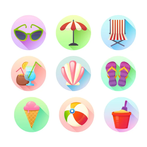 Flat trendy summer colorful icons set — Stock Vector