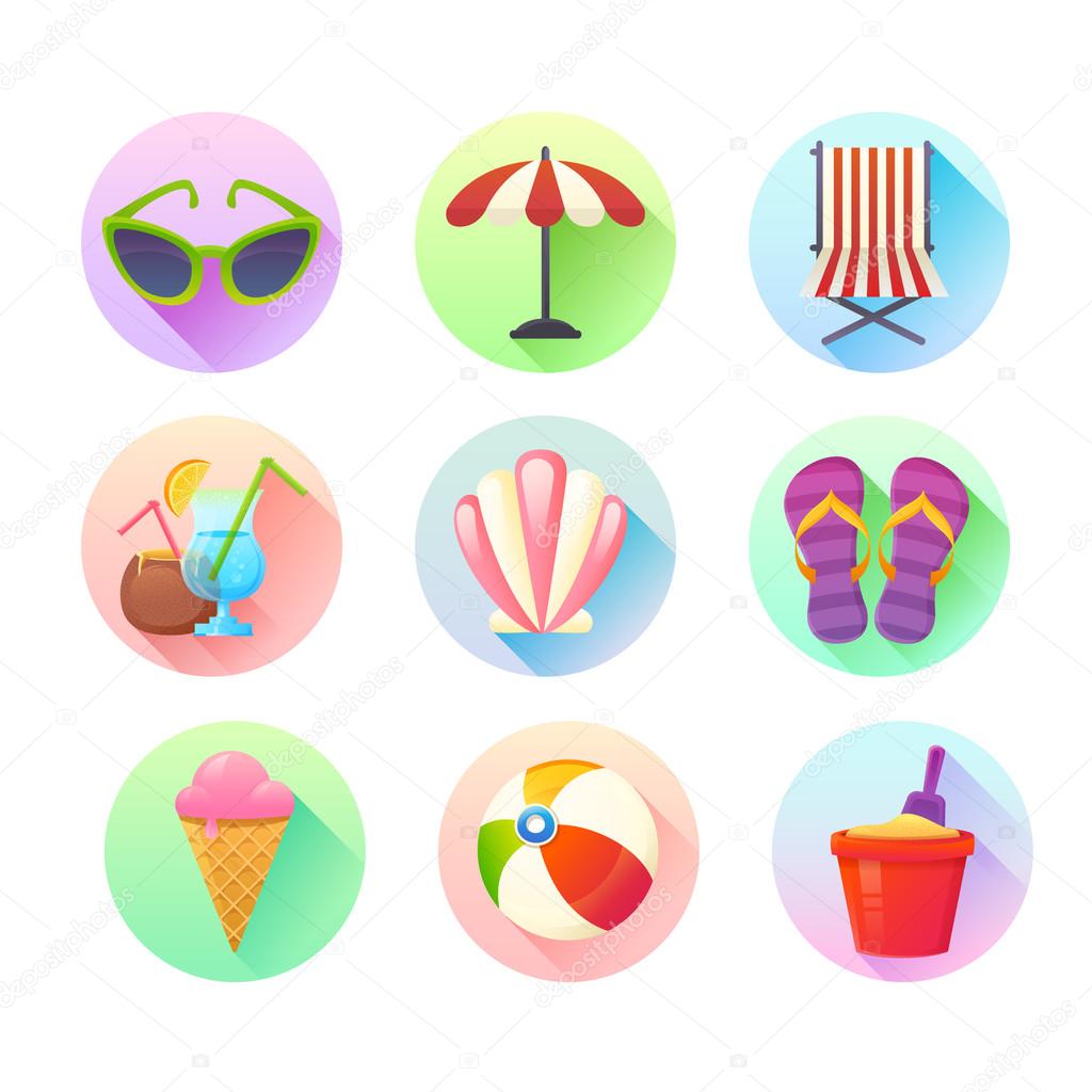 Flat trendy summer colorful icons set 