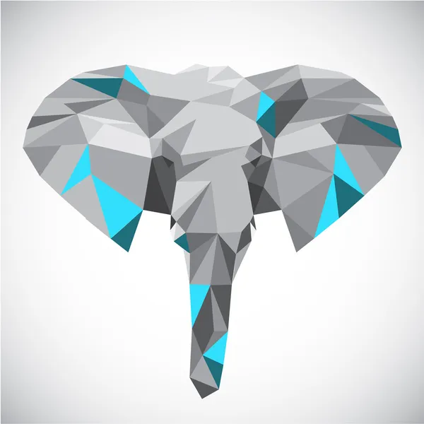 Cabeza de elefante poligonal baja en estilo popular — Vector de stock