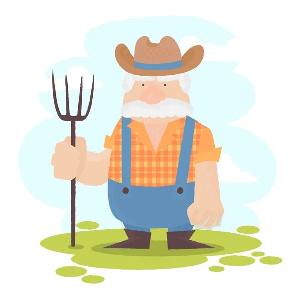 Un divertido personaje de dibujos animados granjero — Vector de stock