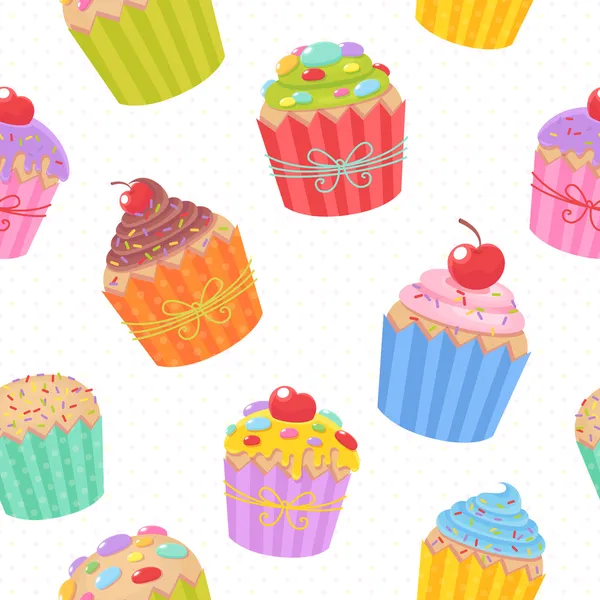 Mignon motif sans couture avec muffins et cupcakes — Image vectorielle