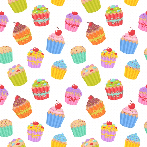 Cute seamless pattern with muffins and cupcakes — Stock Vector