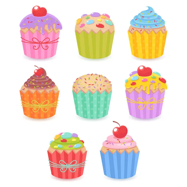 Un ensemble de délicieux muffins et cupcakes — Image vectorielle