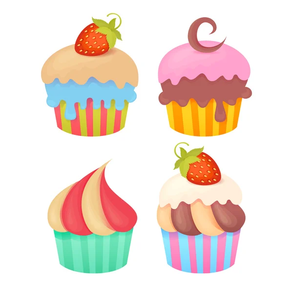 Conjunto de saborosos muffins coloridos — Vetor de Stock