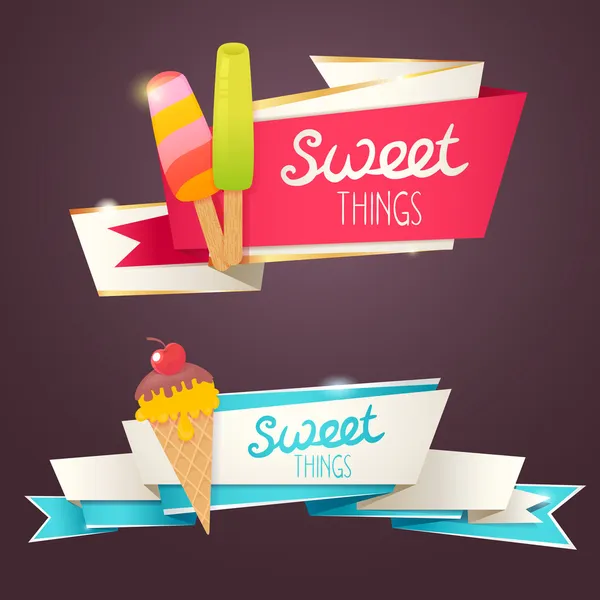 Delicious sweet set of glittering and sparkling banners — Stock Vector
