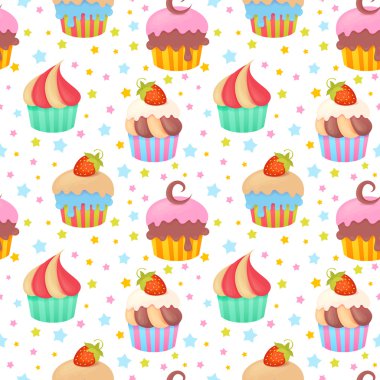 Cute colorful seamless pattern with muffins