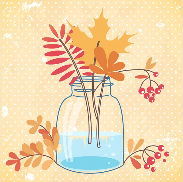Elegant greeting card with autumn leaves and berries bouquet — Stock Vector
